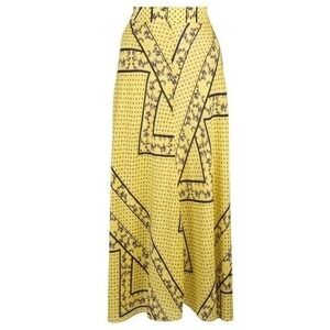 GANNI Silk Yellow Print Ruffle Midi Skirt Scandinavian ASO Emily In Paris 12